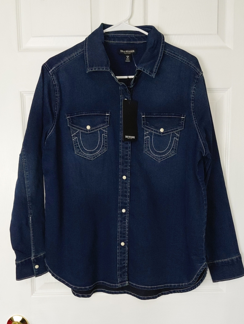 True Religion NWT  Georgia Dark Rustling Wash Denim Long Sleeve Size M Western